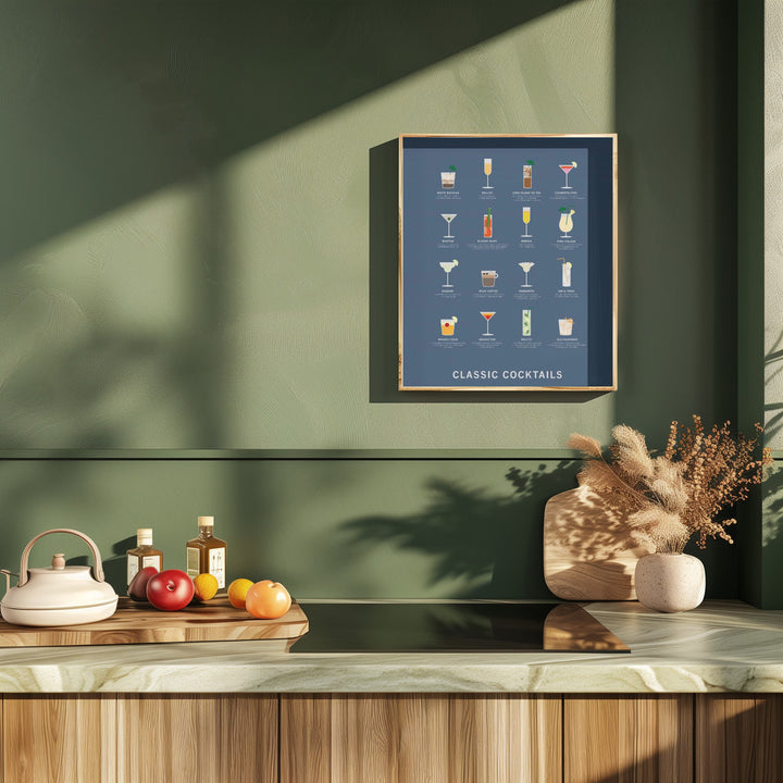 "Classic Coctails poster blue" Framed Textured Wall Art