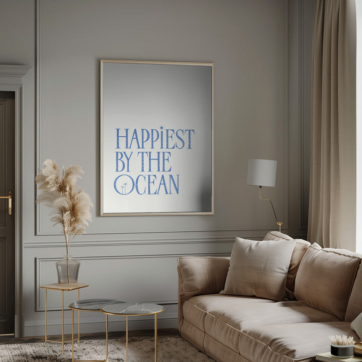 "Happiest by the ocean - summer handlettering text a quote" Framed Textured Wall Art