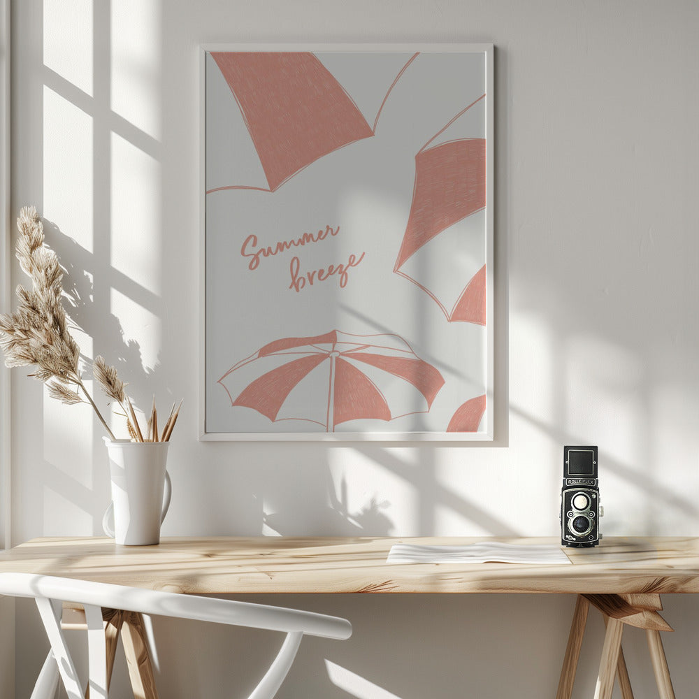 "Summer beach parasols pencil sketch" Framed Textured Wall Art