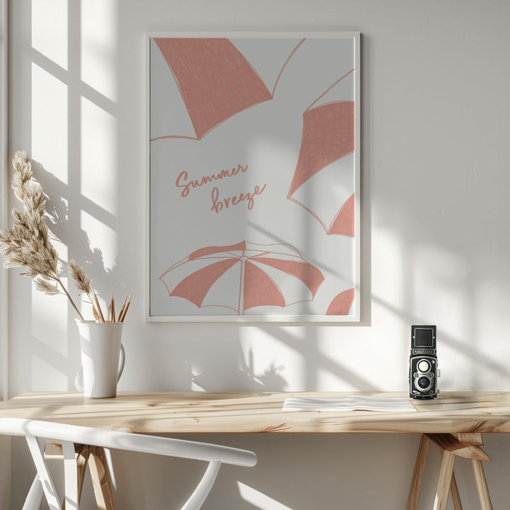 "Summer beach parasols pencil sketch" Framed Textured Wall Art