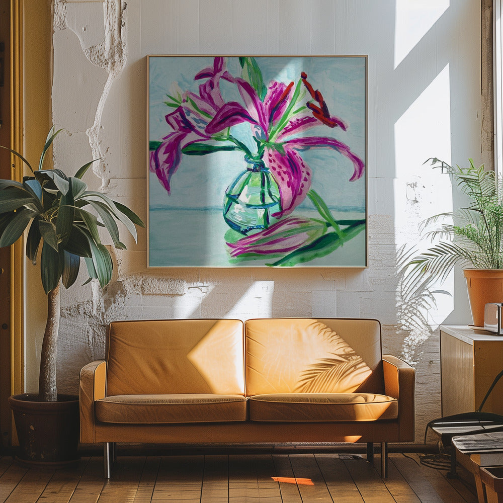 "Pink Lilies" Framed Textured Wall Art