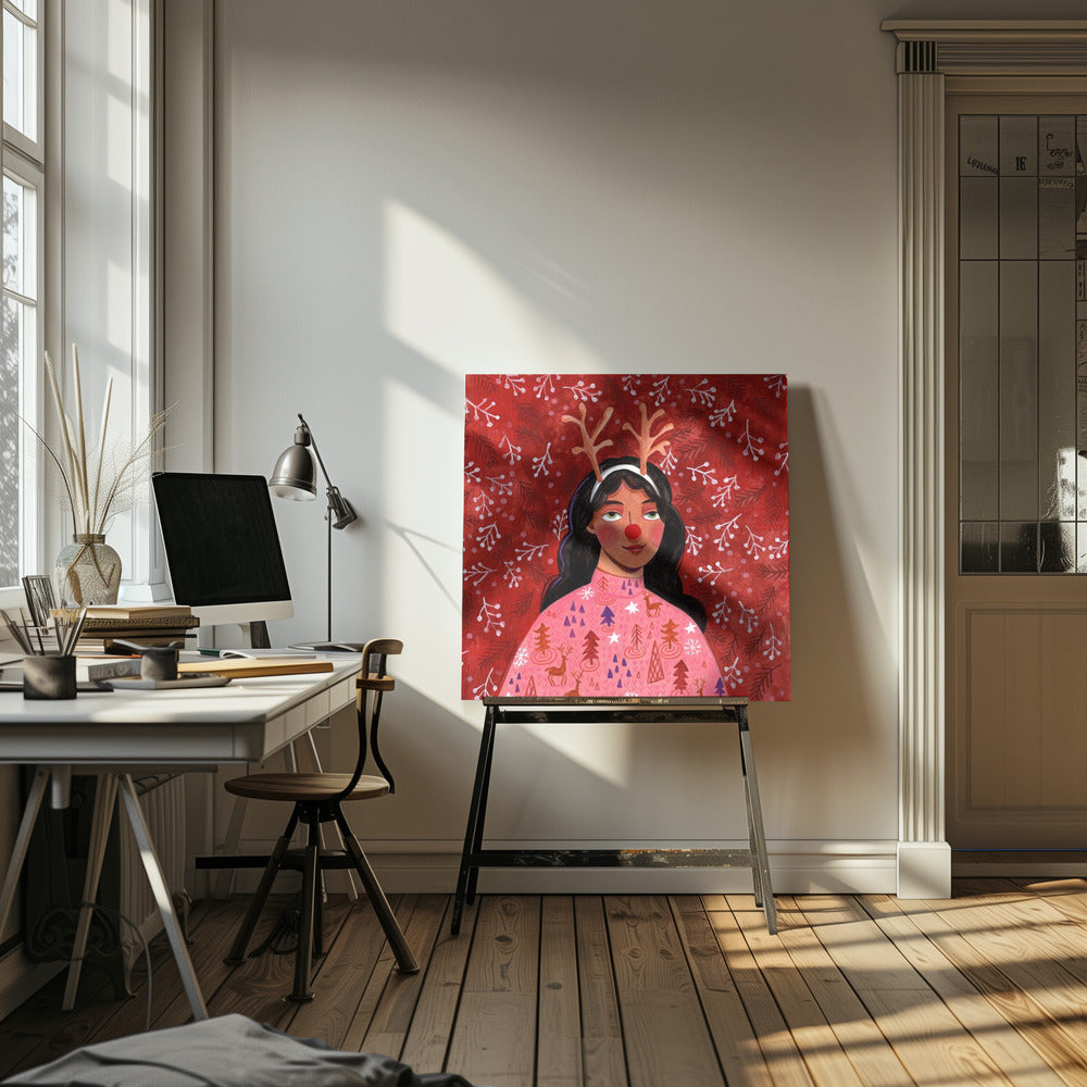"Modern abstract Christmas portrait woman" Wrapped Canvas Wall Art