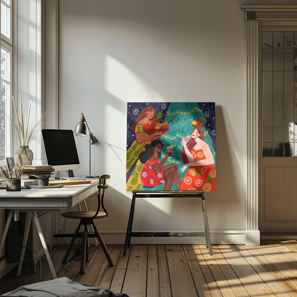 "Festive Christmas fruit women" Wrapped Canvas Wall Art