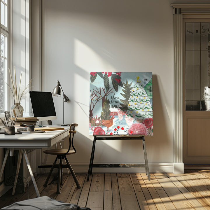 "Three french Hens" Wrapped Canvas Wall Art