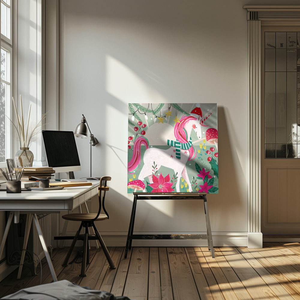 "Christmas Unicorn" Wrapped Canvas Wall Art