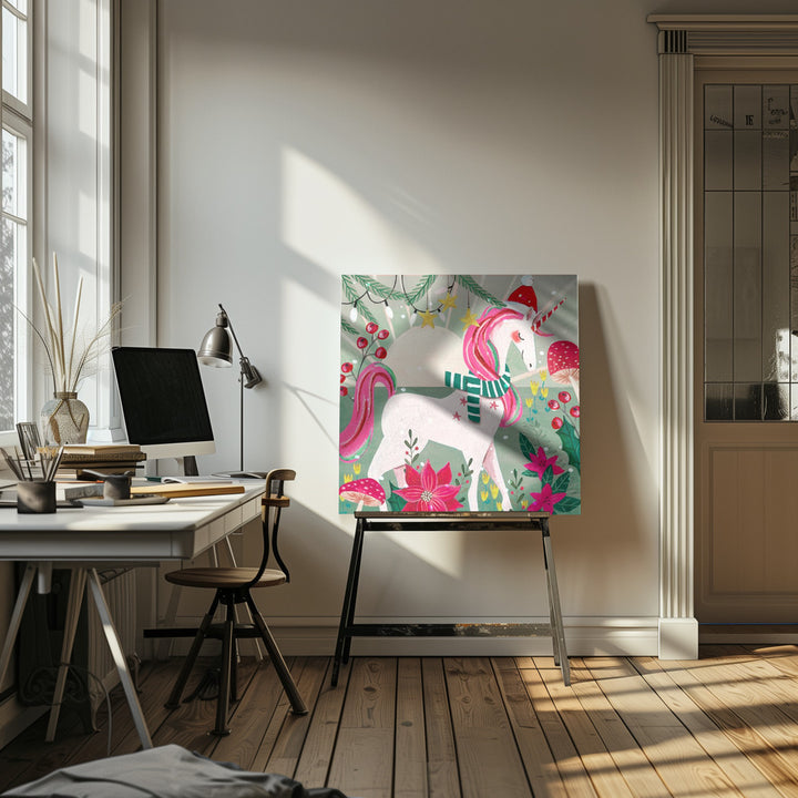 "Christmas Unicorn" Wrapped Canvas Wall Art