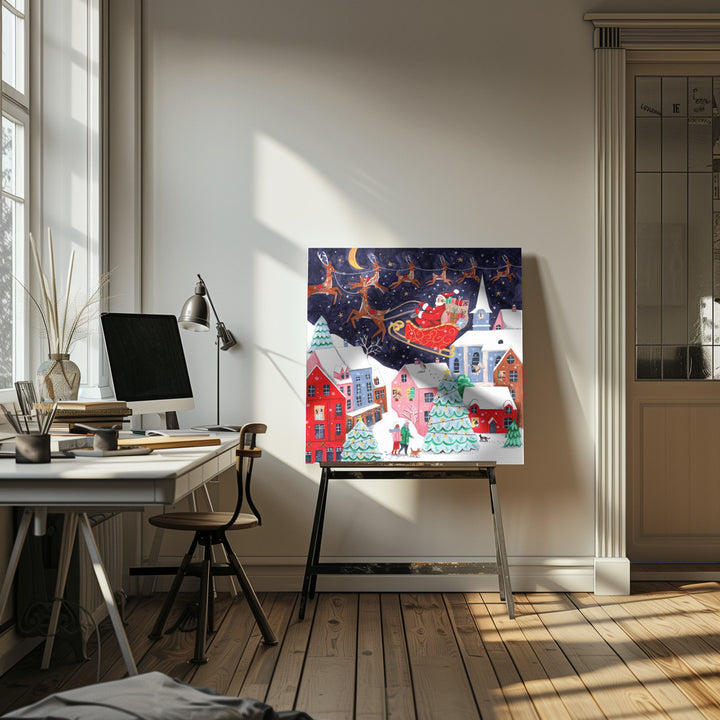 "Santa and his Reindeers" Wrapped Canvas Wall Art