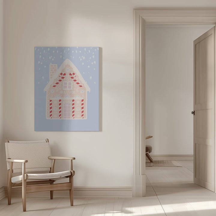 "Blue Gingerbread House" Wrapped Canvas Wall Art