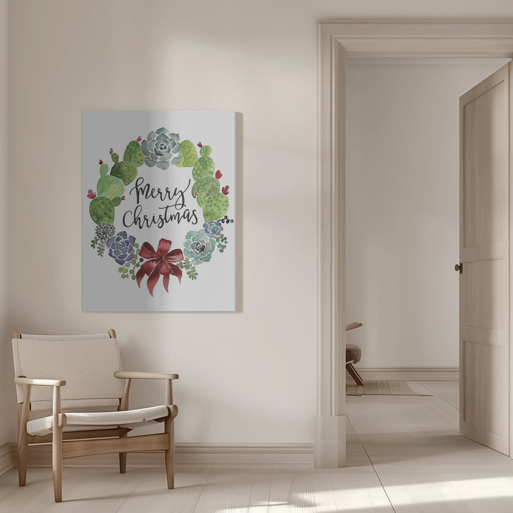 "Cacti and succulent merry Christmas wreath" Wrapped Canvas Wall Art