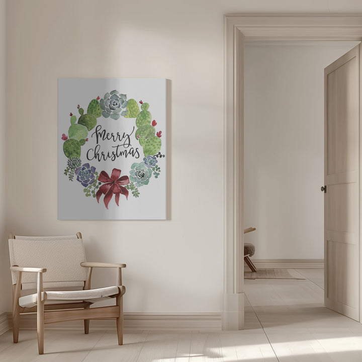 "Cacti and succulent merry Christmas wreath" Wrapped Canvas Wall Art