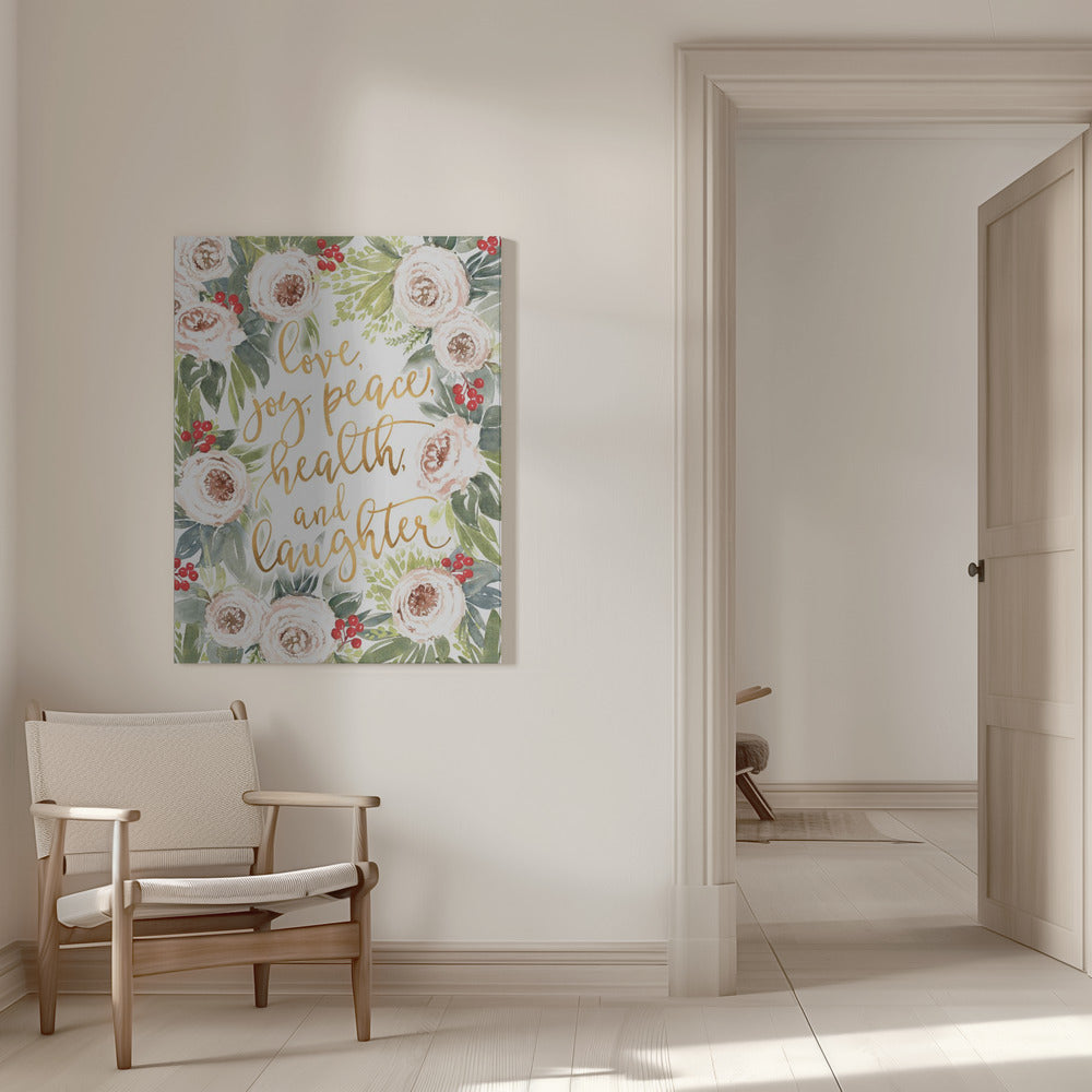 "Holiday wishes with roses and berries" Wrapped Canvas Wall Art