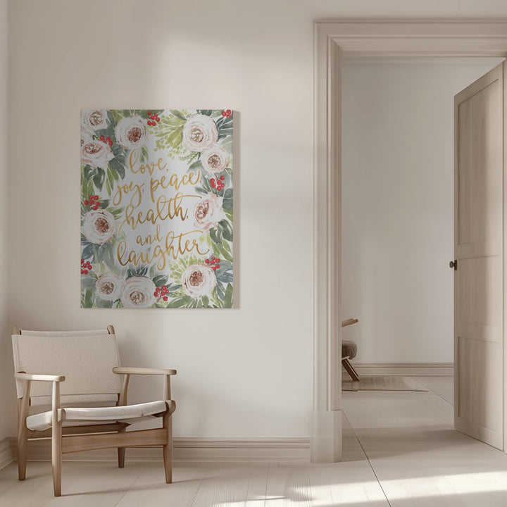 "Holiday wishes with roses and berries" Wrapped Canvas Wall Art