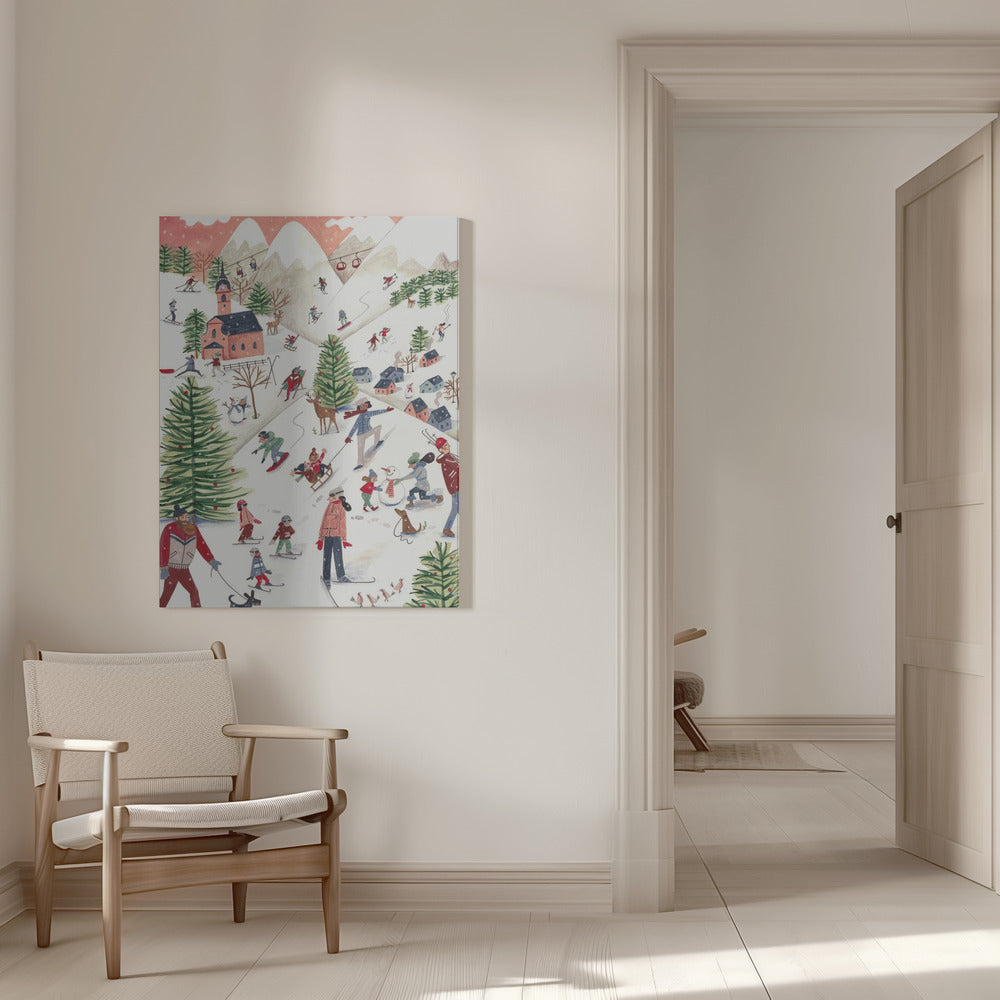 "Mountain landscape with houses in the snow" Wrapped Canvas Wall Art
