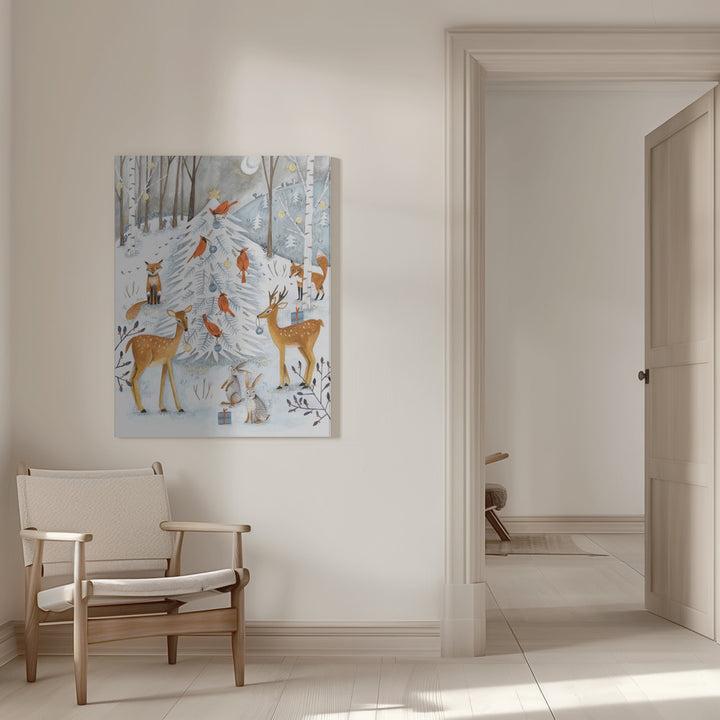 "Christmas in the winter animal forest" Wrapped Canvas Wall Art