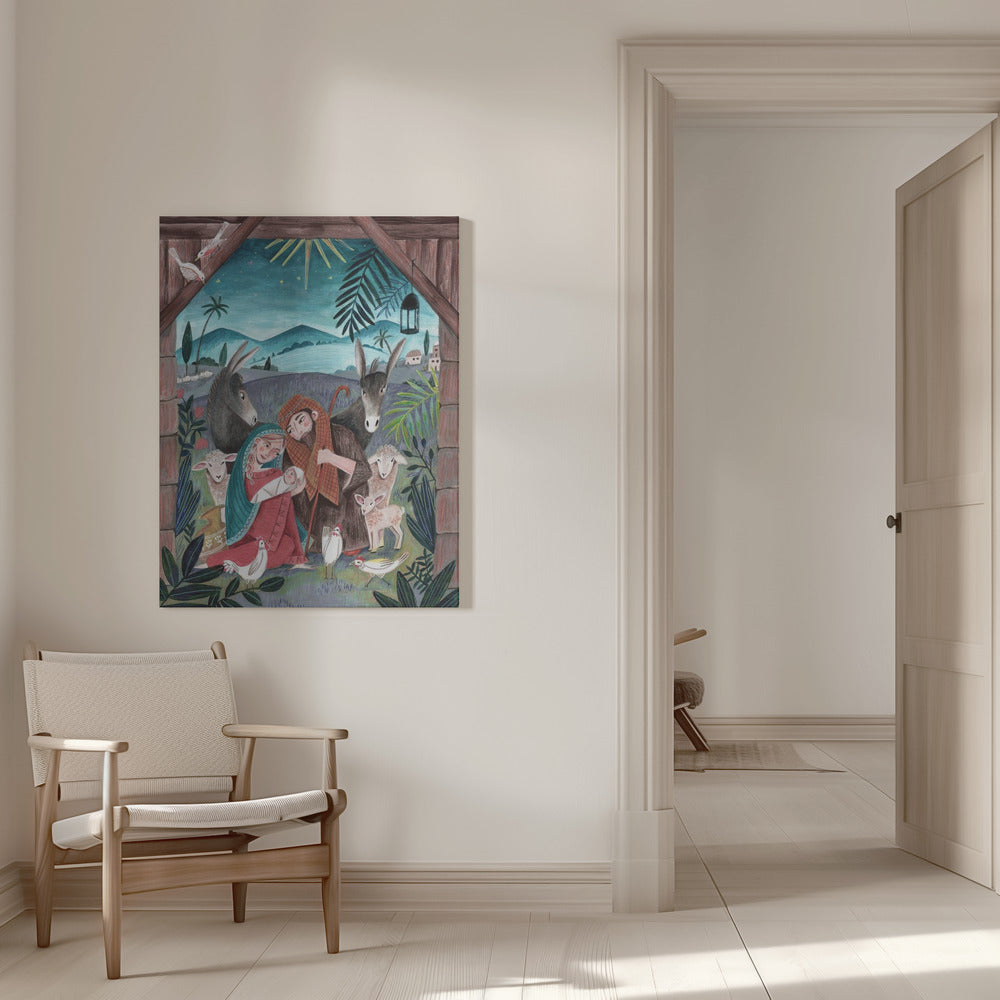 "Christmas with Mary and baby Jesus" Wrapped Canvas Wall Art
