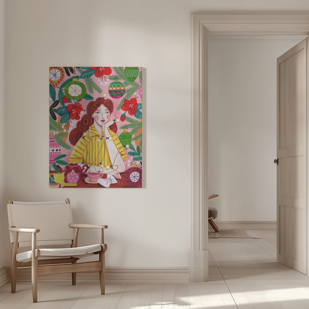 "Retro Christmas Woman" Wrapped Canvas Wall Art