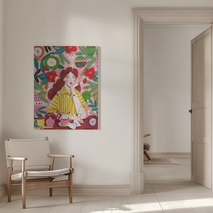"Retro Christmas Woman" Wrapped Canvas Wall Art
