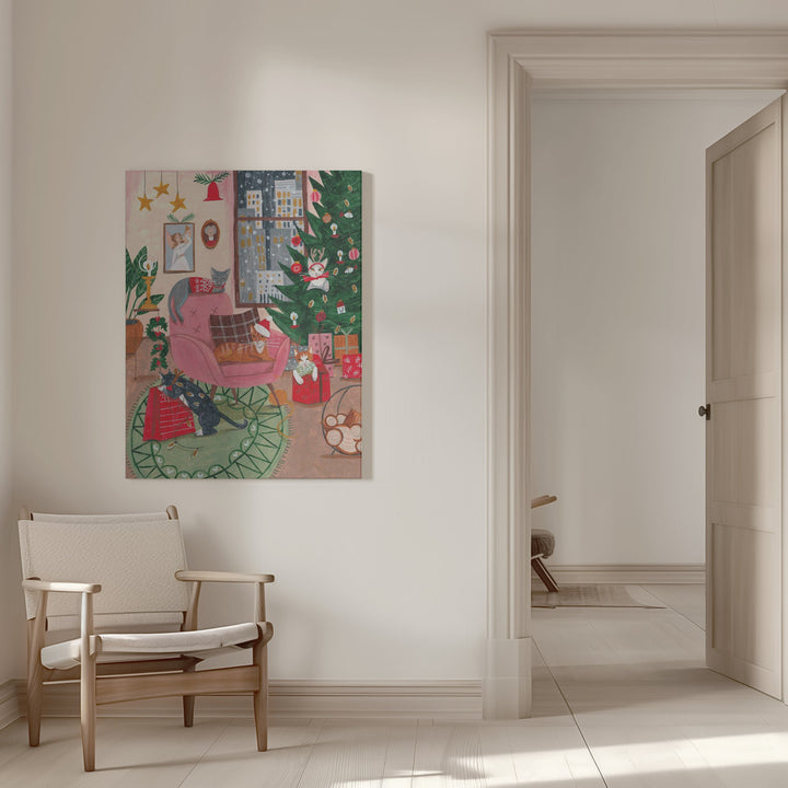 "Christmas Cats in NY" Wrapped Canvas Wall Art