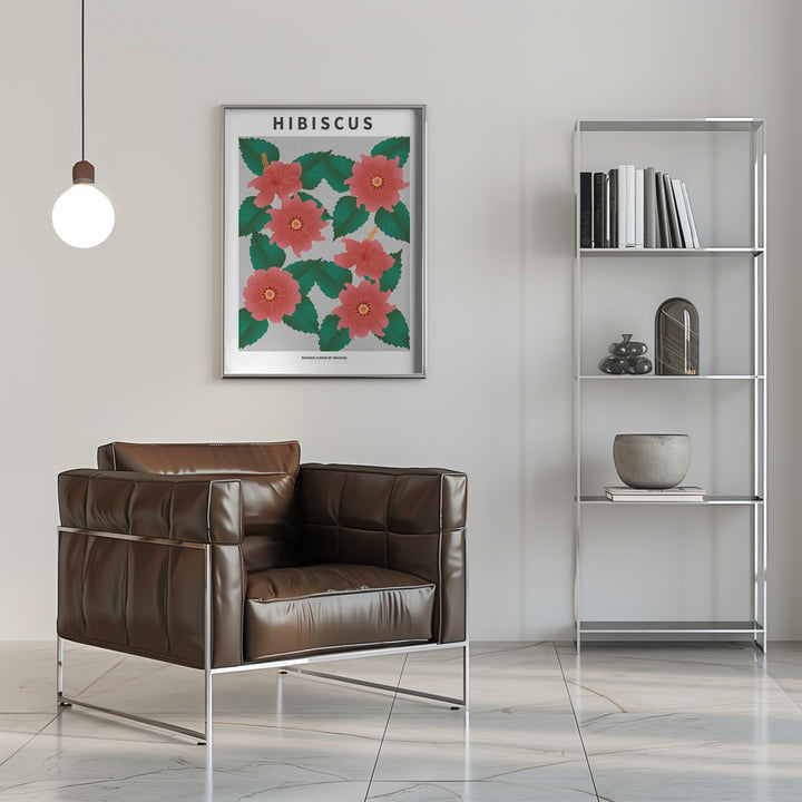"Hibiscus" Framed Textured Wall Art