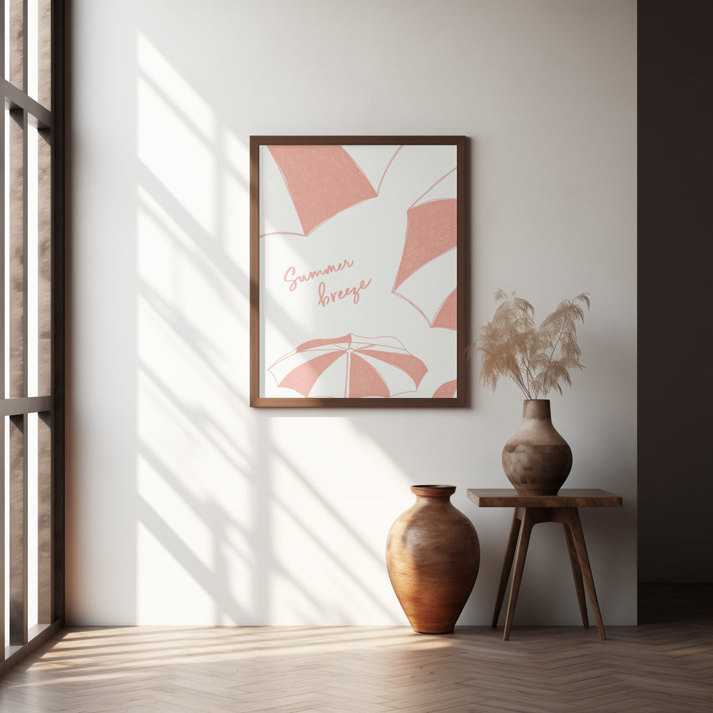 "Summer beach parasols pencil sketch" Framed Textured Wall Art