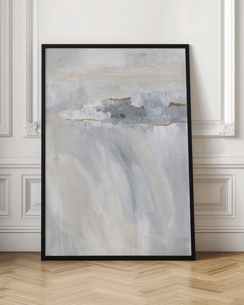"Abstract Grey Gold Horizon" by Nikita Jariwala — Abstract Wall Art