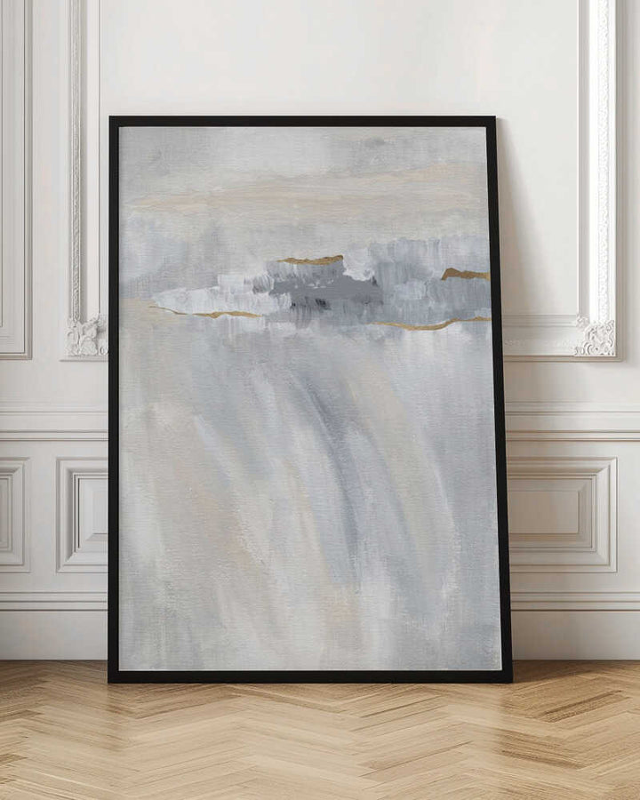 "Abstract Grey Gold Horizon" by Nikita Jariwala — Abstract Wall Art