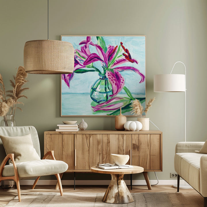 "Pink Lilies" Framed Textured Wall Art