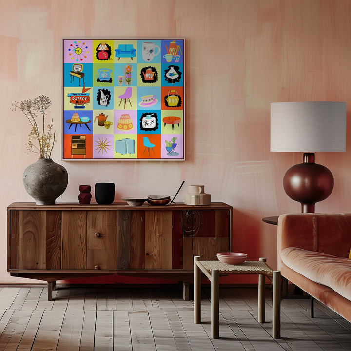 "Mid century Pop" Framed Textured Wall Art