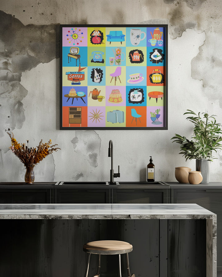 "Mid century Pop" Framed Textured Wall Art