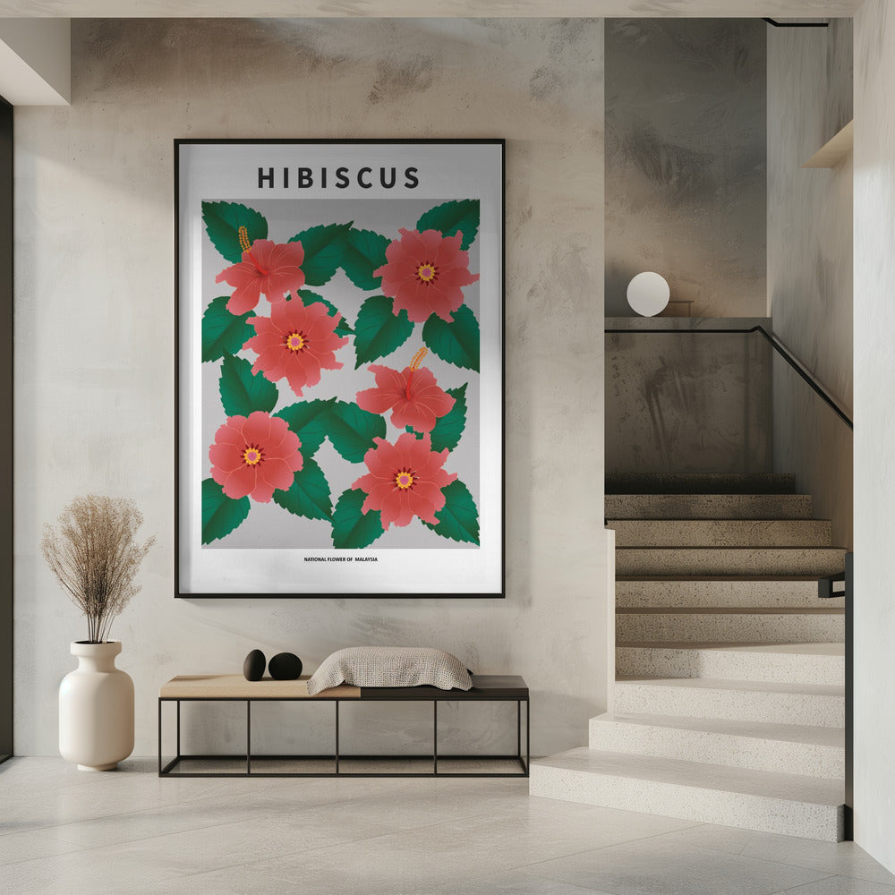 "Hibiscus" Framed Textured Wall Art