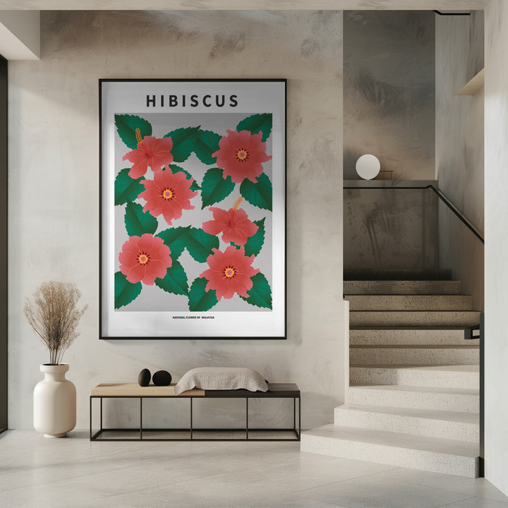 "Hibiscus" Framed Textured Wall Art