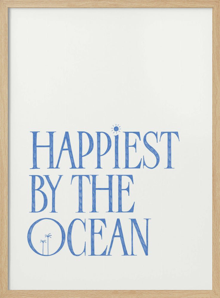 "Happiest by the ocean - summer handlettering text a quote" Framed Textured Wall Art
