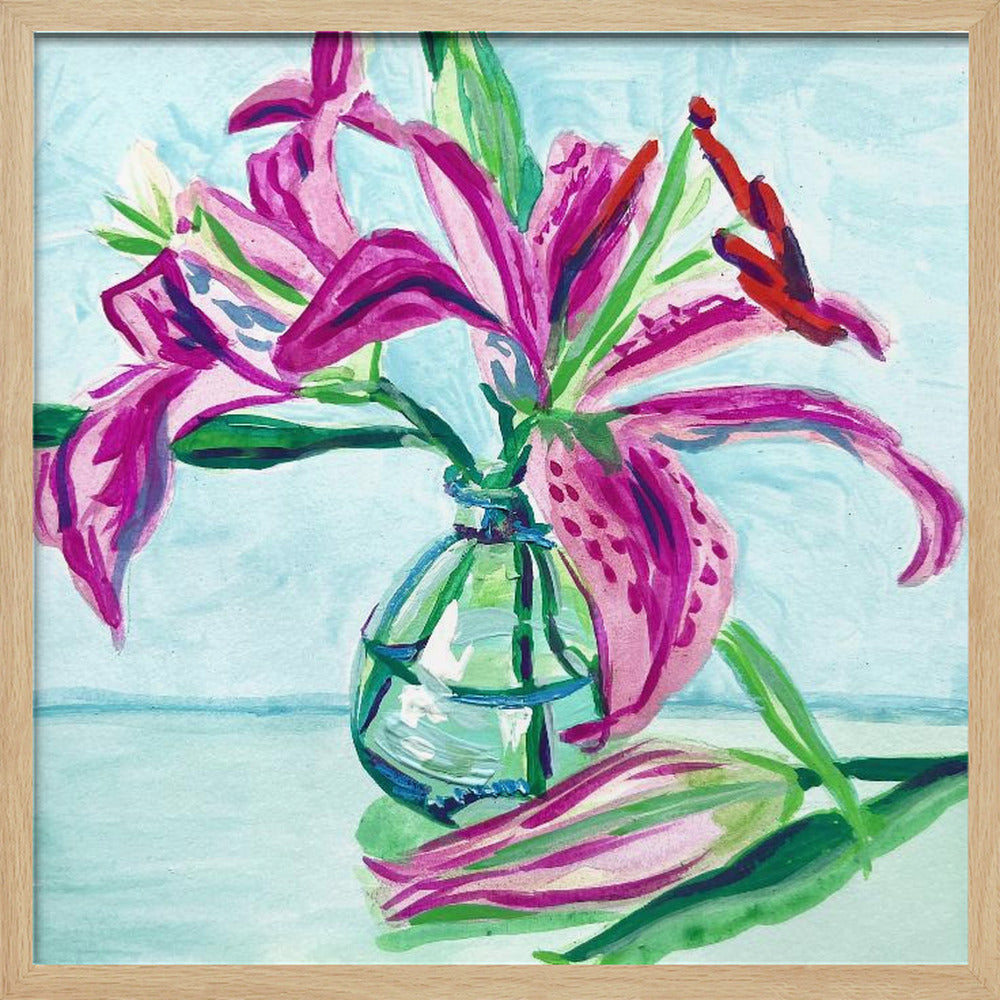 "Pink Lilies" Framed Textured Wall Art