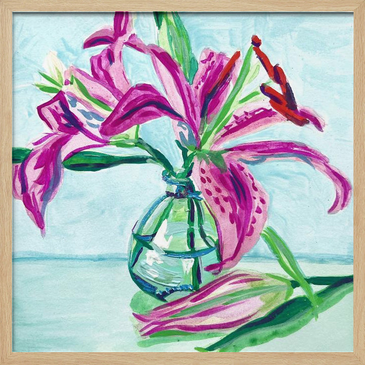 "Pink Lilies" Framed Textured Wall Art