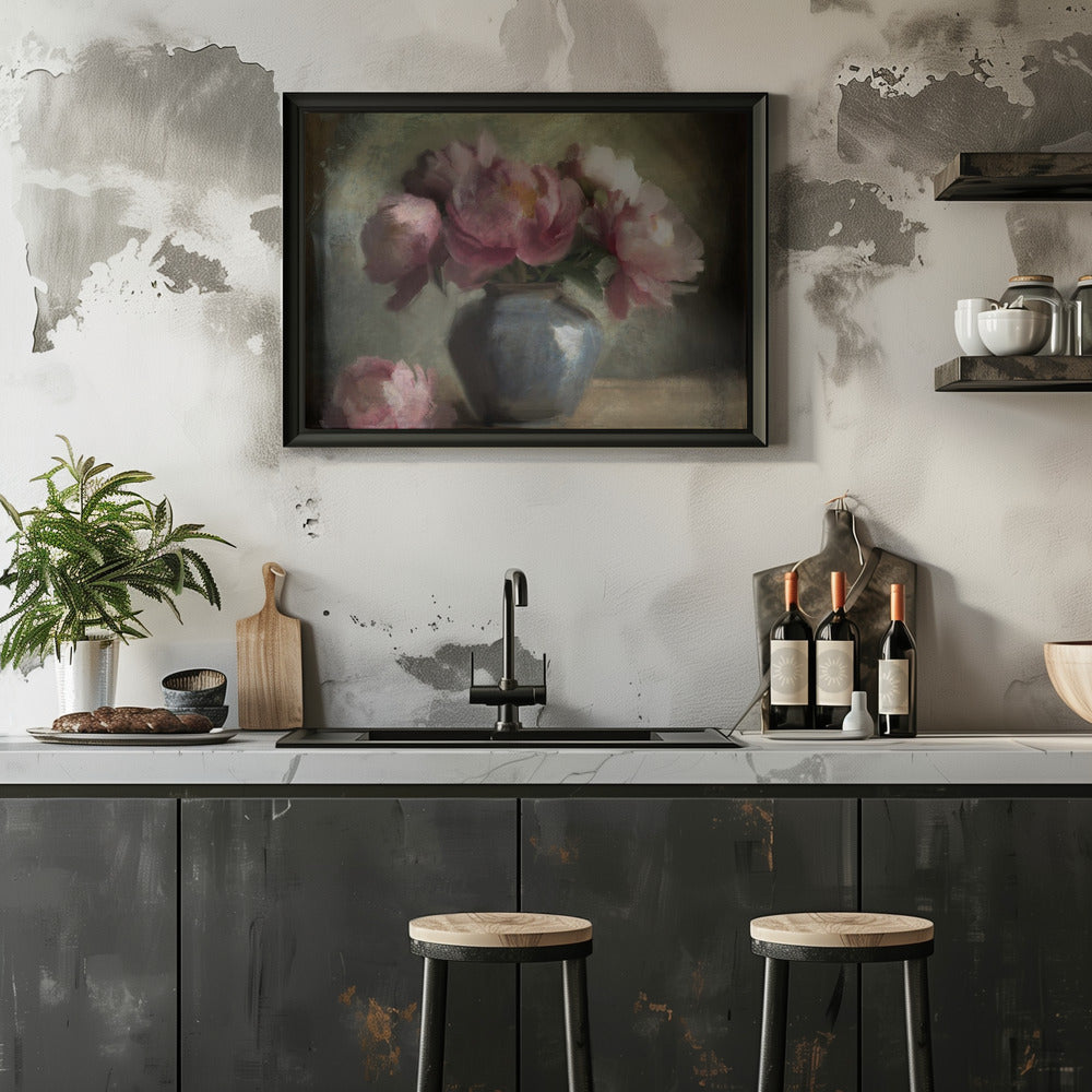 "Pivoines En Rose" Framed Textured Wall Art