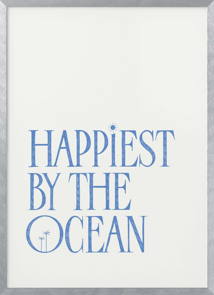 "Happiest by the ocean - summer handlettering text a quote" Framed Textured Wall Art