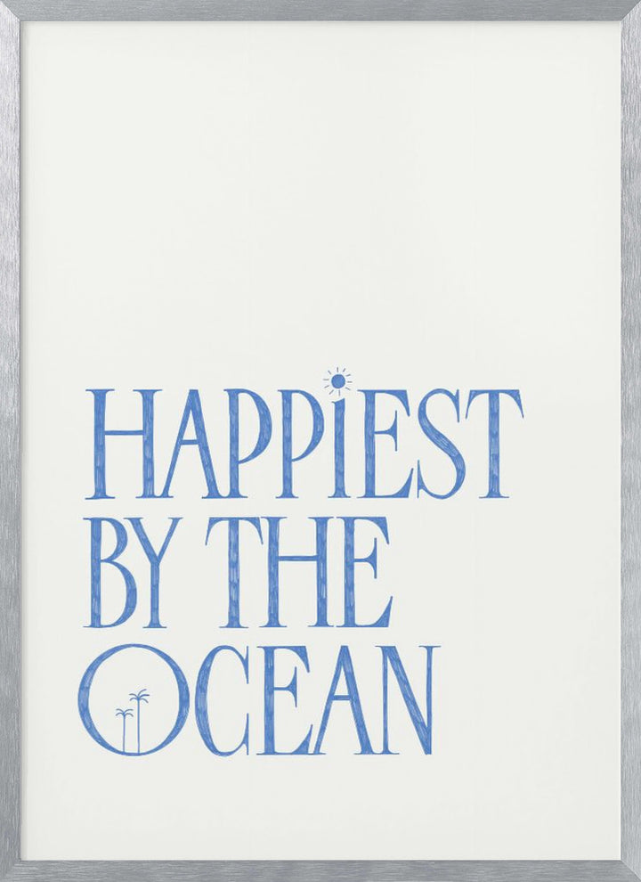 "Happiest by the ocean - summer handlettering text a quote" Framed Textured Wall Art