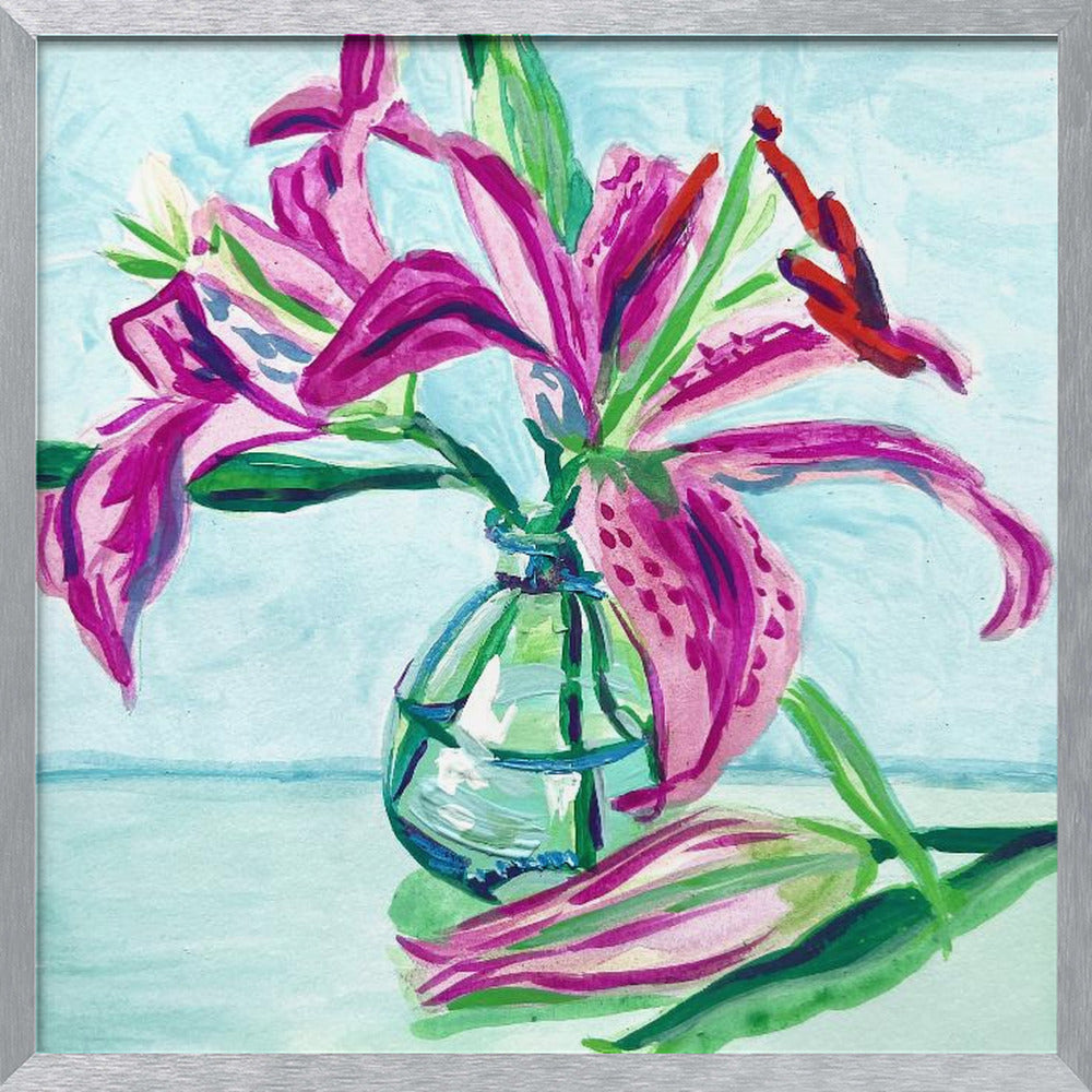 "Pink Lilies" Framed Textured Wall Art