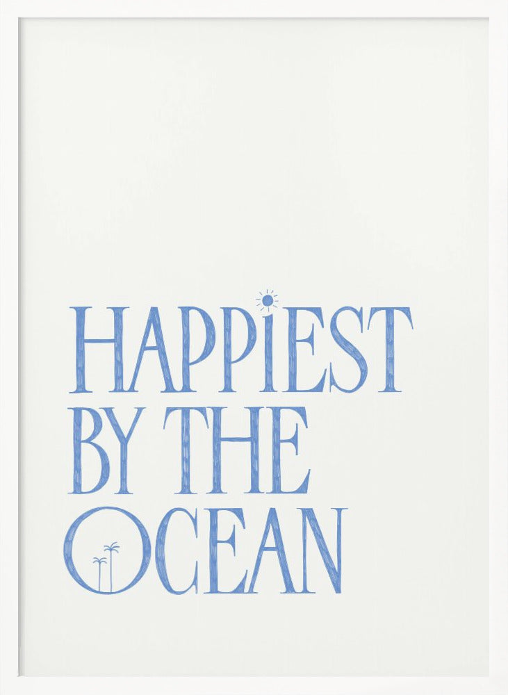 "Happiest by the ocean - summer handlettering text a quote" Framed Textured Wall Art