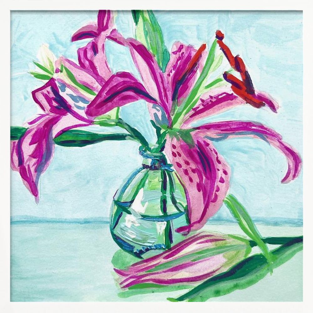 "Pink Lilies" Framed Textured Wall Art