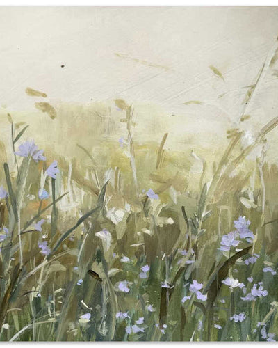 "Blue Flowers in Meadow" by Arohika Verma — Landscape Wall Art