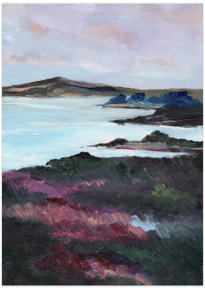"Purple Coastline Serenity" by Nikita Jariwala — Coastal Wall Art