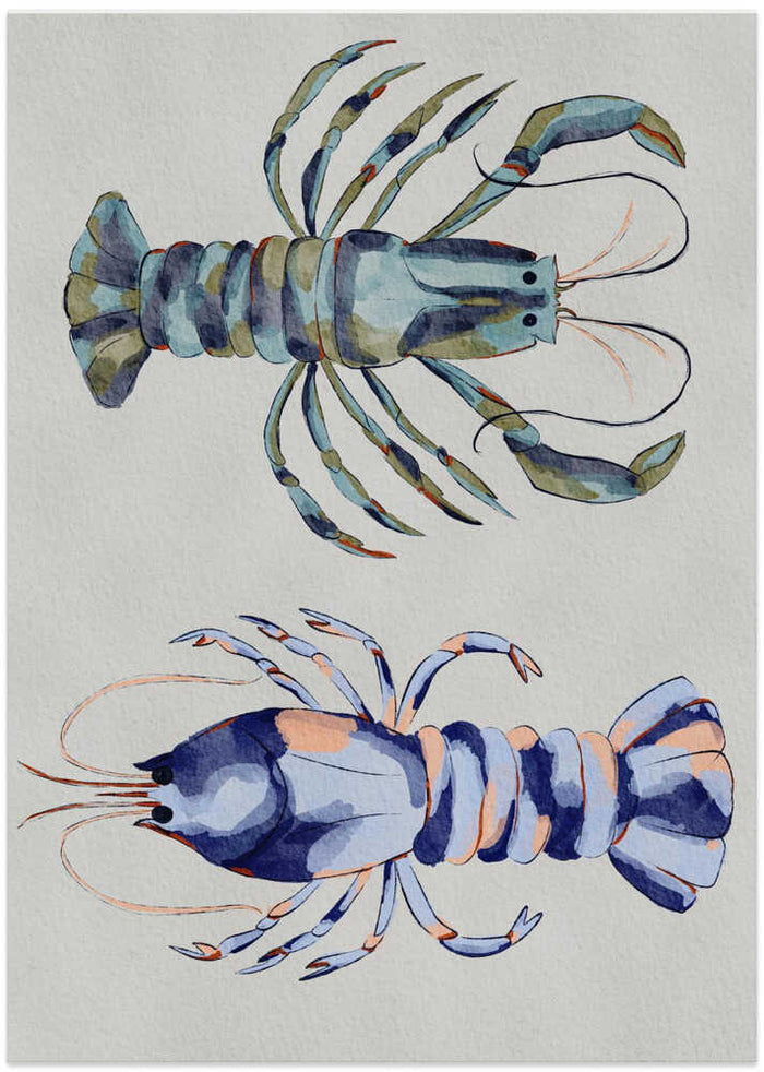"Blue Lobsters Watercolor" by Nikita Jariwala — Animals Wall Art