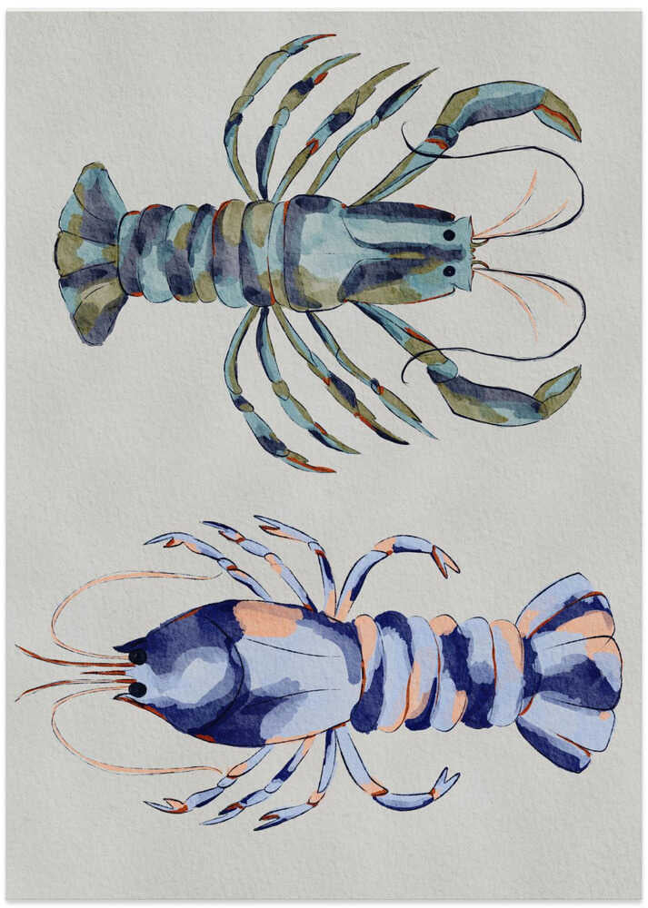 "Blue Lobsters Watercolor" by Nikita Jariwala — Animals Wall Art