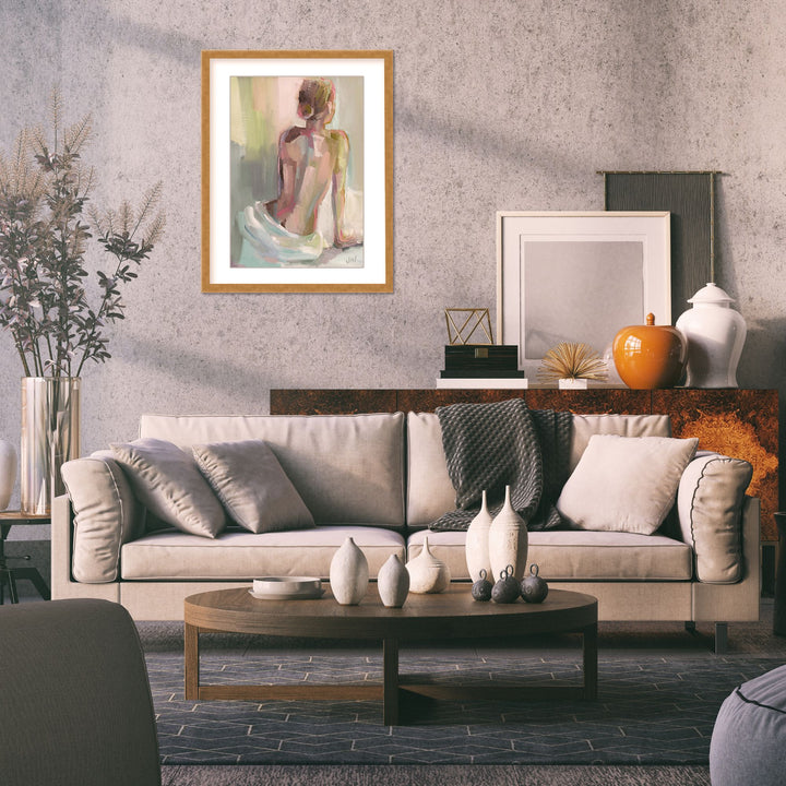 "Grace in Pose: A Portrait of Feminine Elegance" Framed Matted Print Wall Art
