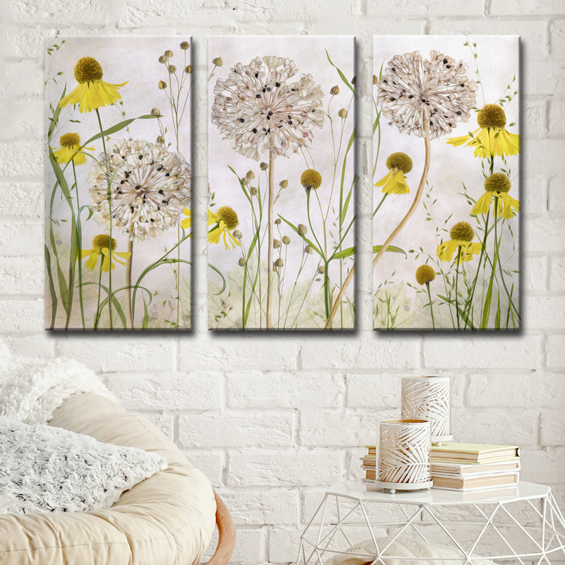 Alliums and Heleniums' 3 Piece Wrapped Canvas Wall Art Set