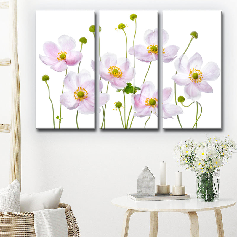 Japanese Anemones' 3 Piece Wrapped Canvas Wall Art Set