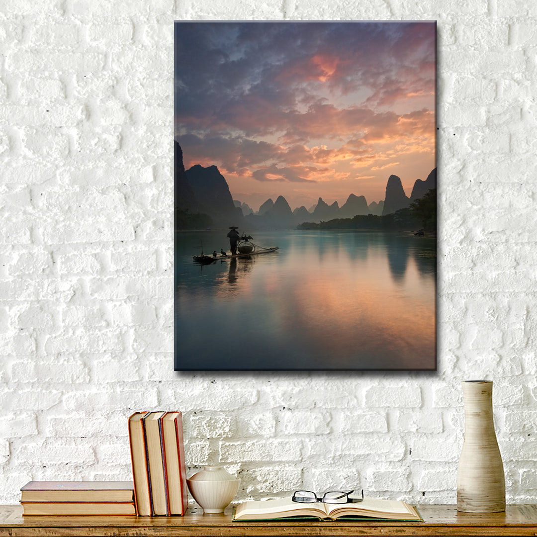 Li River Sunrise' Wrapped Canvas Wall Art
