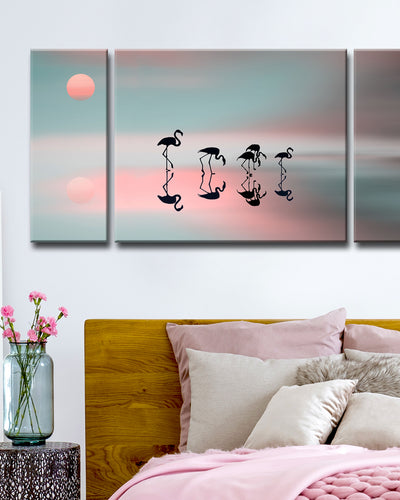 Family Flamingos' 3 Piece Wrapped Canvas Wall Art Set