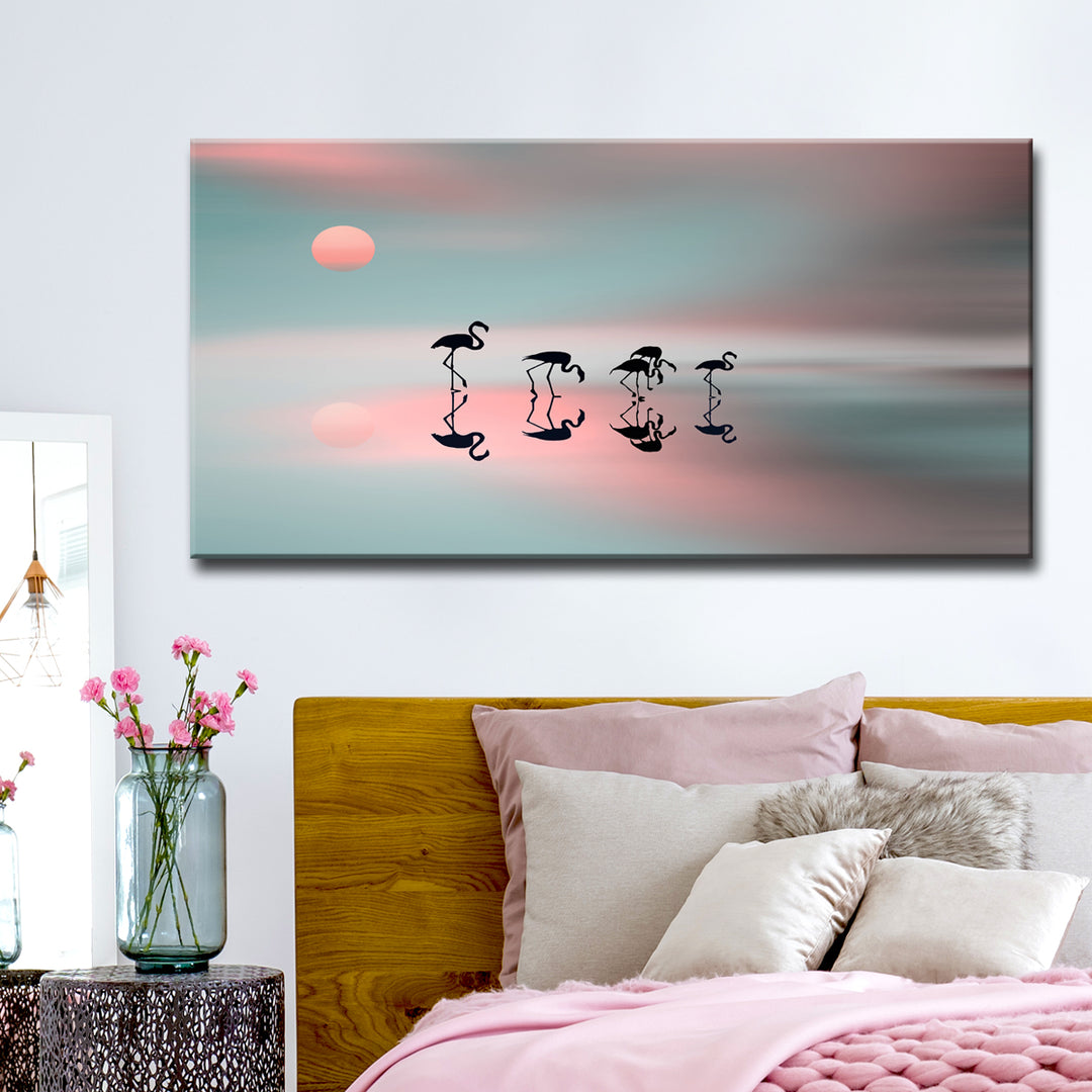 Family Flamingos' Wrapped Canvas Wall Art